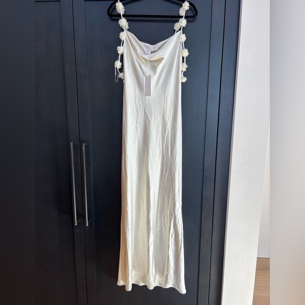 Caroline Constas Ivory Slip Dress with Tie Straps